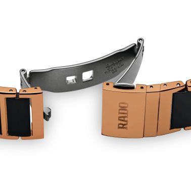 Montre Rado Integral quartz acier PVD or rose cadran noir bracelet céramique noire R20612712