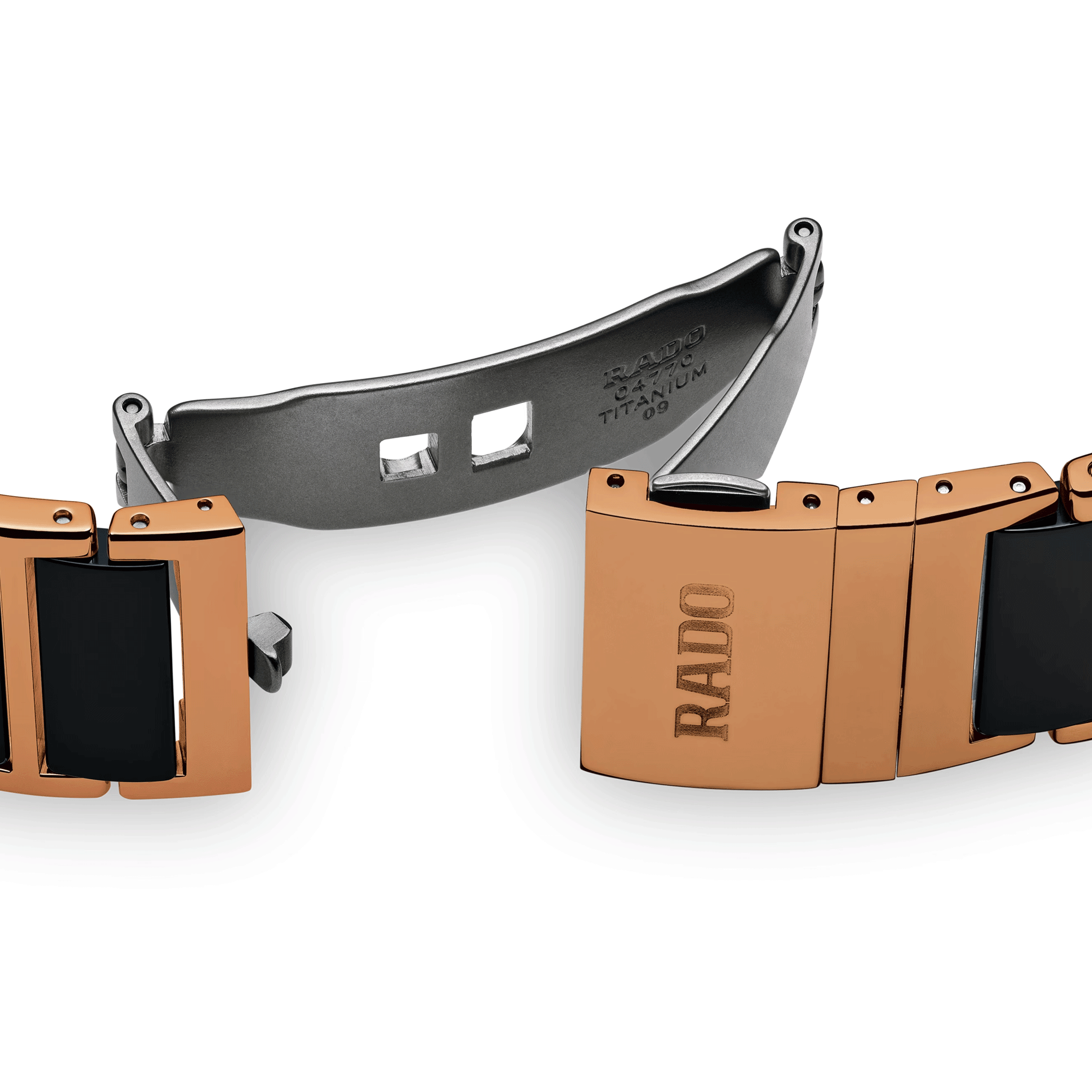 Montre Rado Integral quartz acier PVD or rose cadran noir bracelet céramique noire R20612712