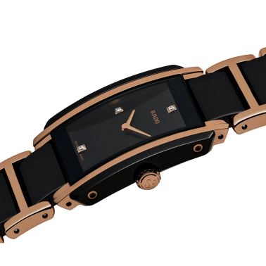 Montre Rado Integral quartz acier PVD or rose cadran noir bracelet céramique noire