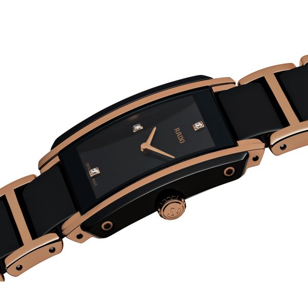 Montre Rado Integral quartz acier PVD or rose cadran noir bracelet céramique noire R20612712