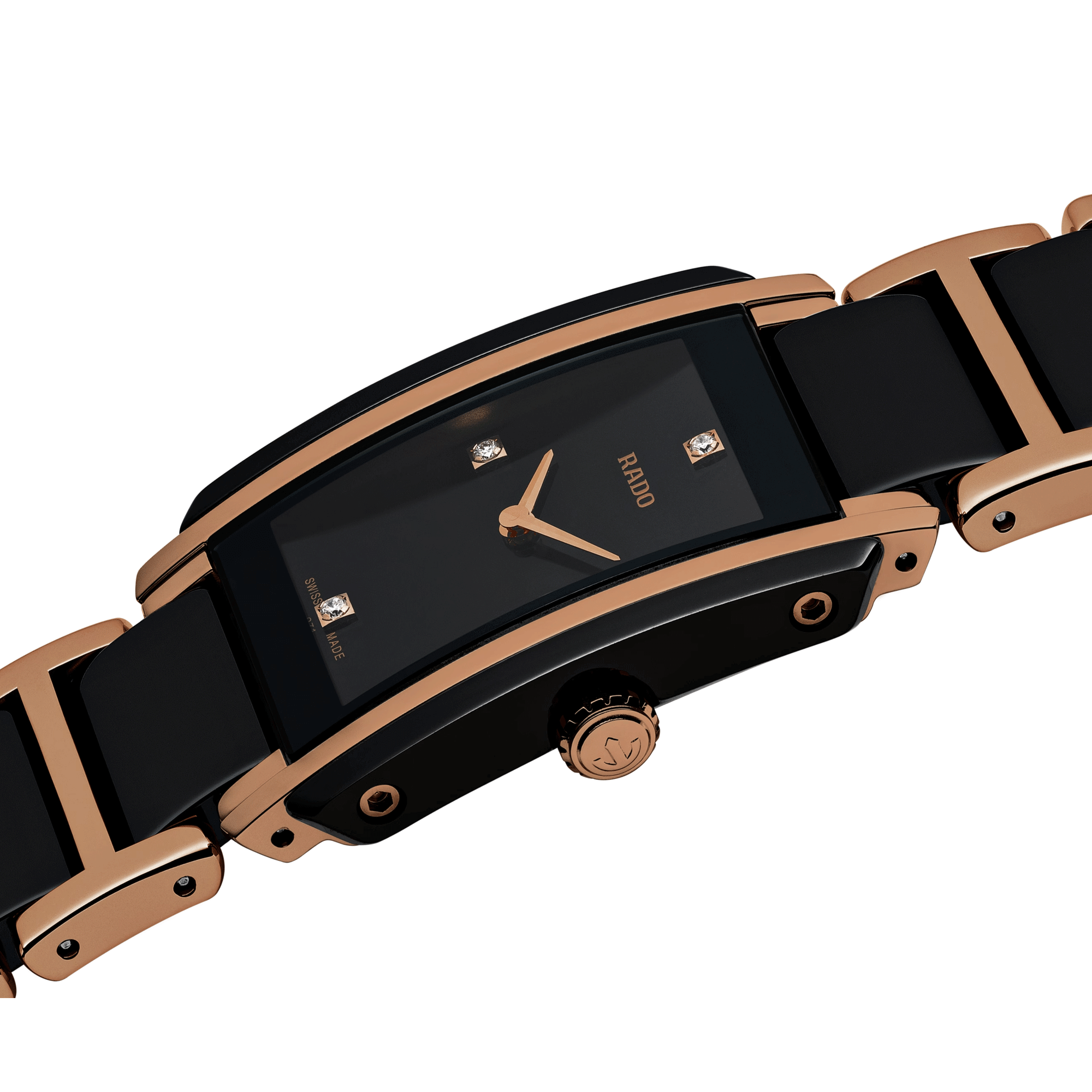 Montre Rado Integral quartz acier PVD or rose cadran noir bracelet céramique noire R20612712