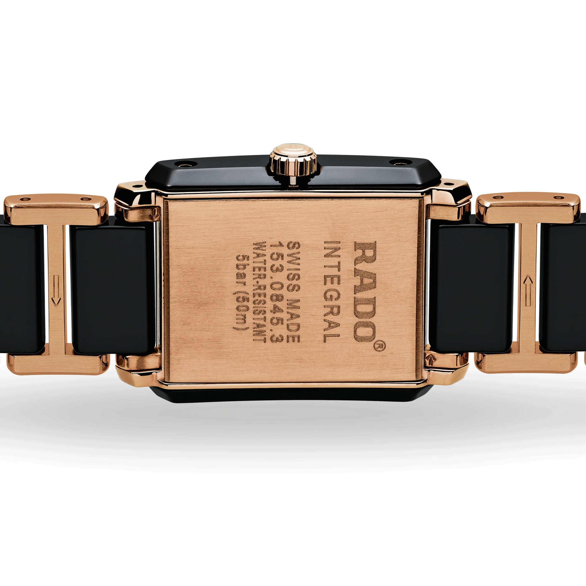 Montre Rado Integral quartz acier PVD or rose cadran noir bracelet céramique noire R20612712