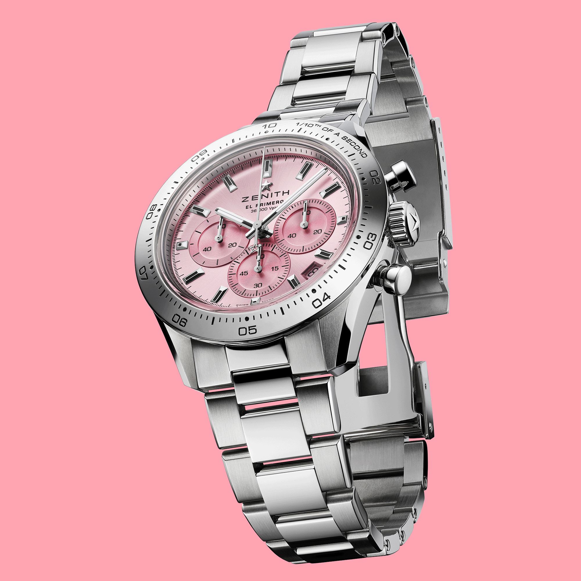 Montre Zenith Chronomaster Sport Pink automatique cadran rose bracelet acier 41 mm