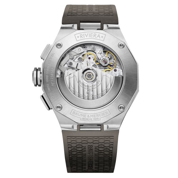 Montre Baume et Mercier Riviera automatique cadran gris bracelet caoutchouc gris 43 mm 10722