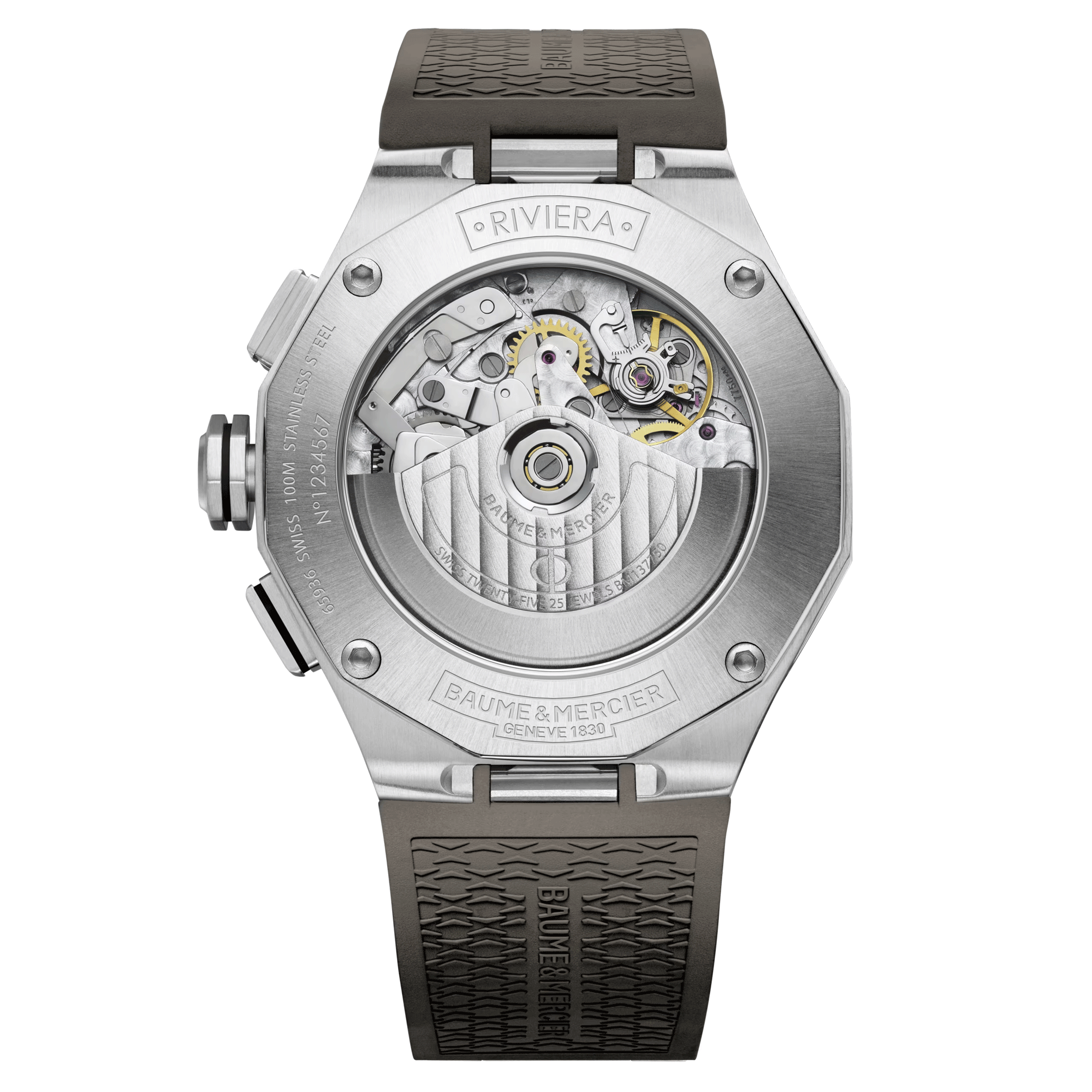 Montre Baume et Mercier Riviera automatique cadran gris bracelet caoutchouc gris 43 mm 10722