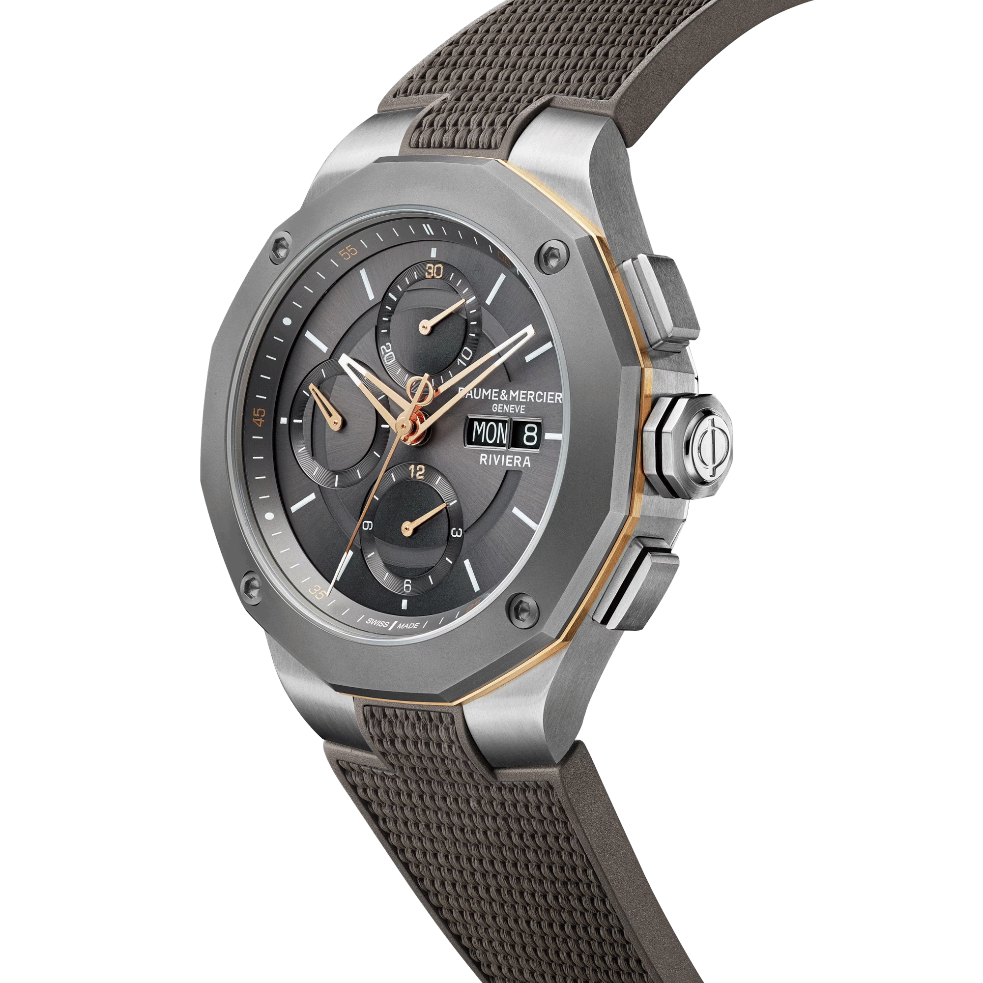 Montre Baume et Mercier Riviera automatique cadran gris bracelet caoutchouc gris 43 mm 10722