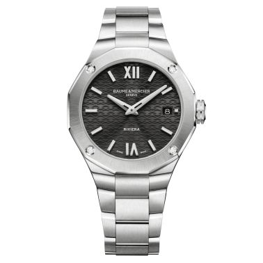Montre Baume et Mercier Riviera quartz cadran noir bracelet acier 36 mm 10724