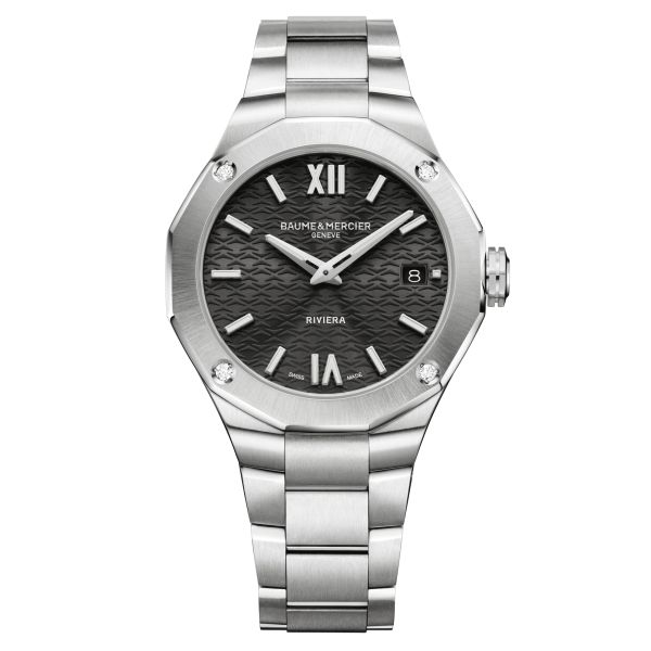 Baume et Mercier Riviera quartz watch black dial steel bracelet 36 mm