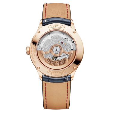 Montre Baume et Mercier Clifon COSC Or Rose automatique cadran gris bracelet cuir bleu 39 mm 10584