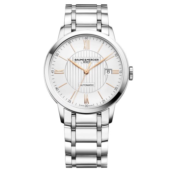 Baume et Mercier Classima automatic watch white dial steel bracelet 40 mm
