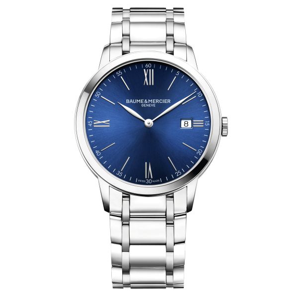 Montre Baume et Mercier Classima quartz cadran bleu bracelet acier 40 mm 10382