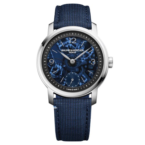 Baume et Mercier Classima mechanical watch blue dial blue fabric strap 42 mm
