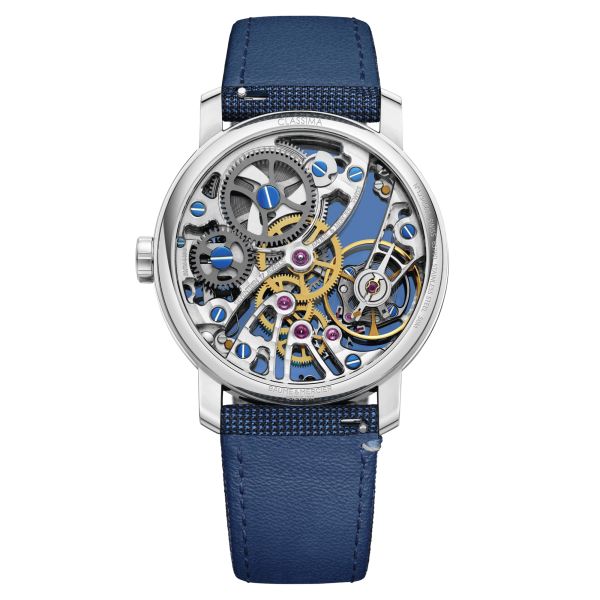 Baume et Mercier Classima mechanical watch blue dial blue fabric strap 42 mm