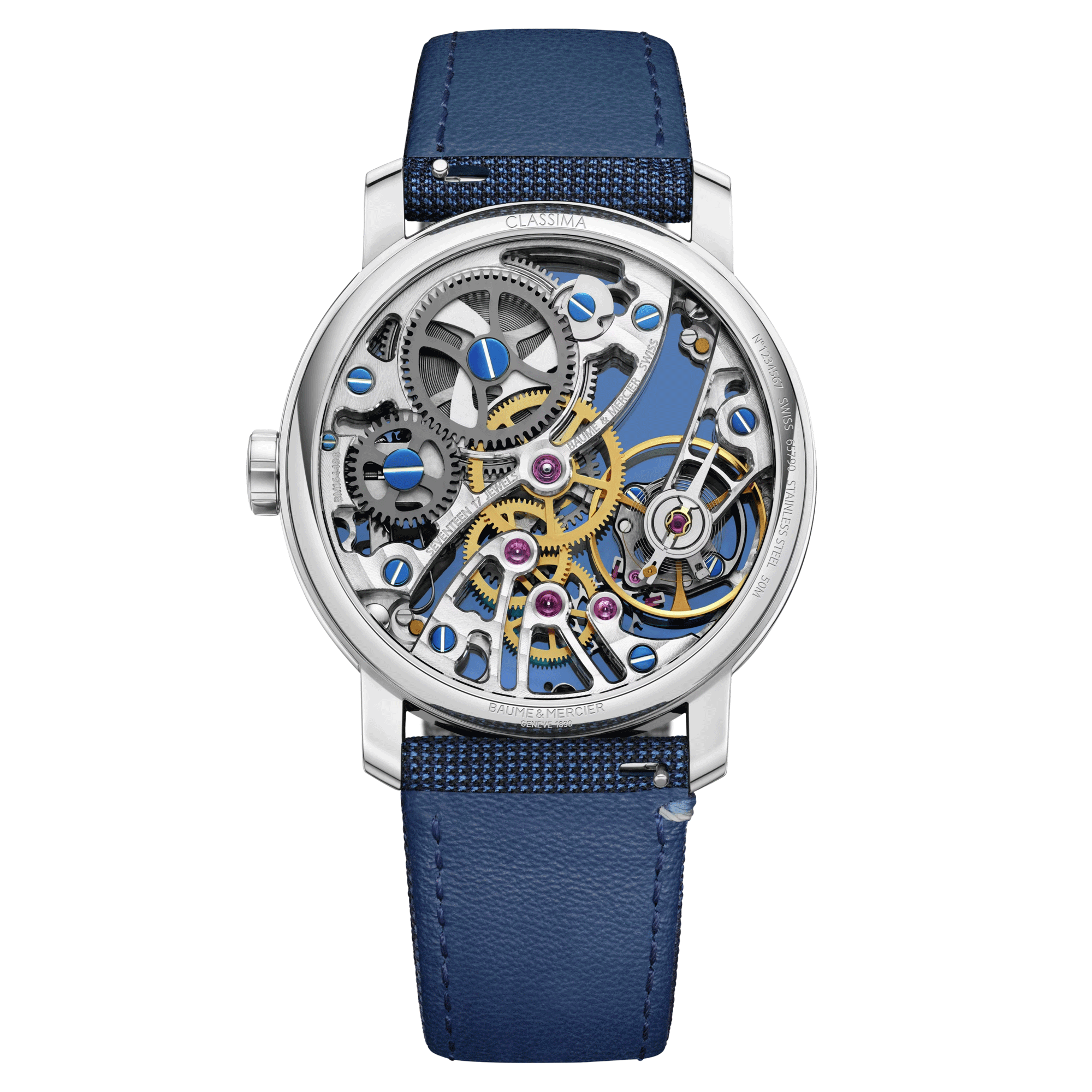 Baume et Mercier Classima mechanical watch blue dial blue fabric strap 42 mm