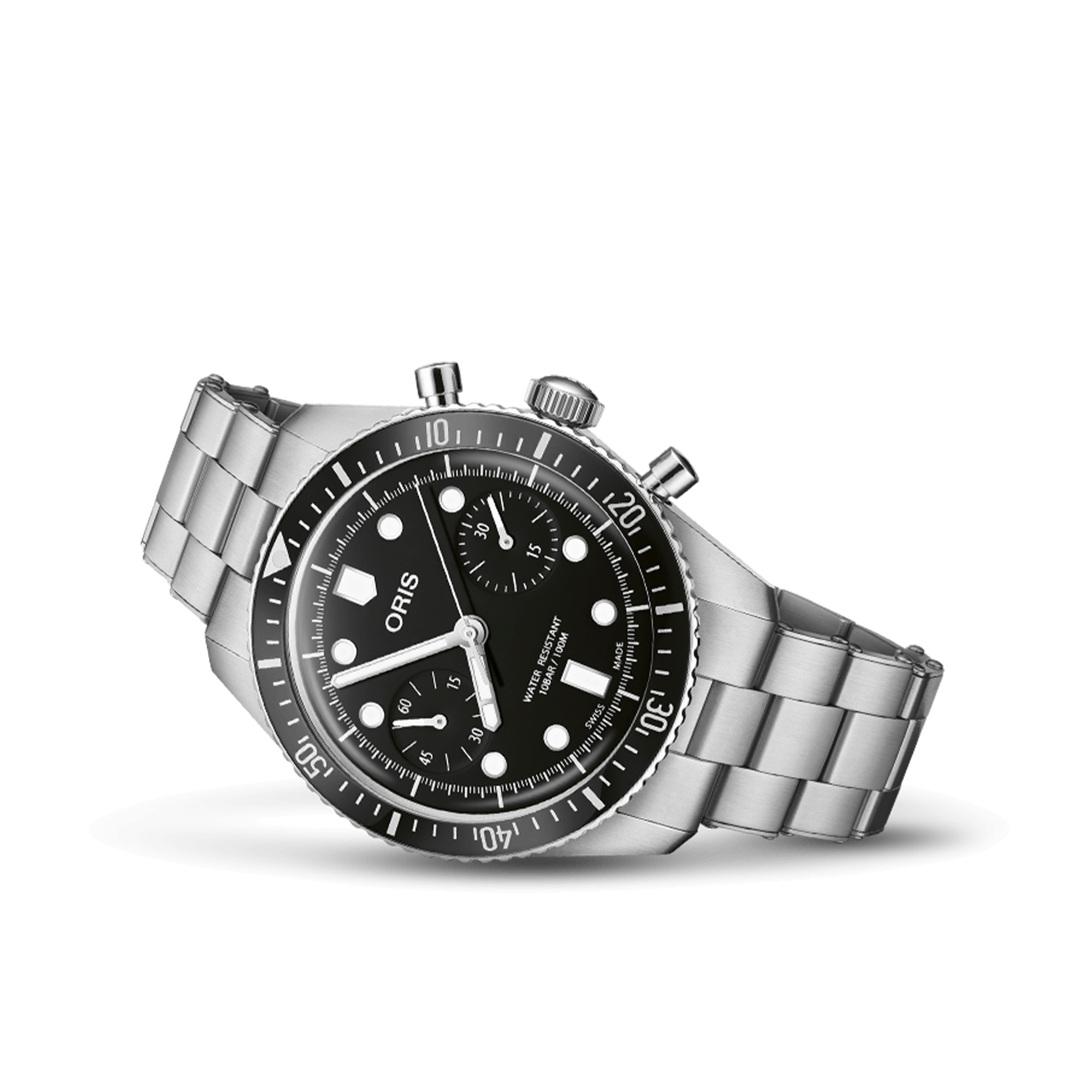 Montre Oris Divers Sixty-Five Chronographe automatique cadran noir bracelet acier 40 mm