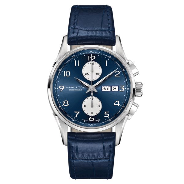 Montre Hamilton Jazzmaster Maestro automatique chronographe cadran bleu bracelet cuir bleu 41 mm H32576641
