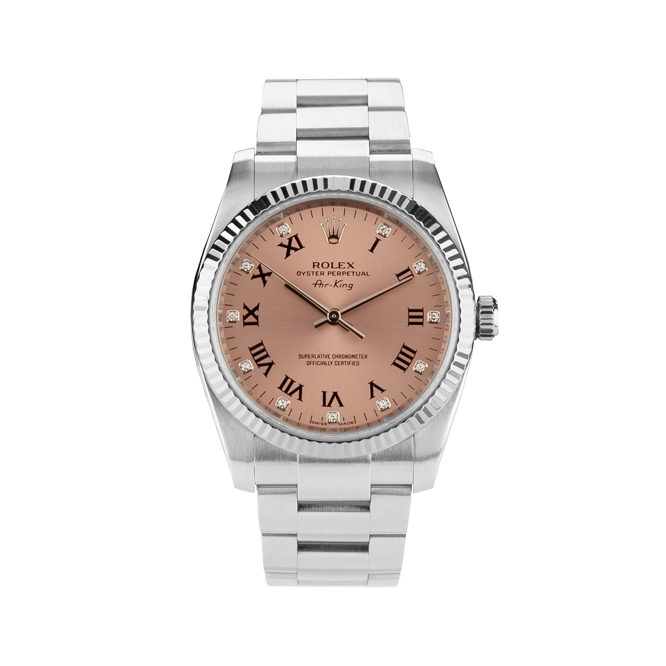 Pre Owned Rolex Air King cadran rose index diamants 34 mm 114234 Lepage