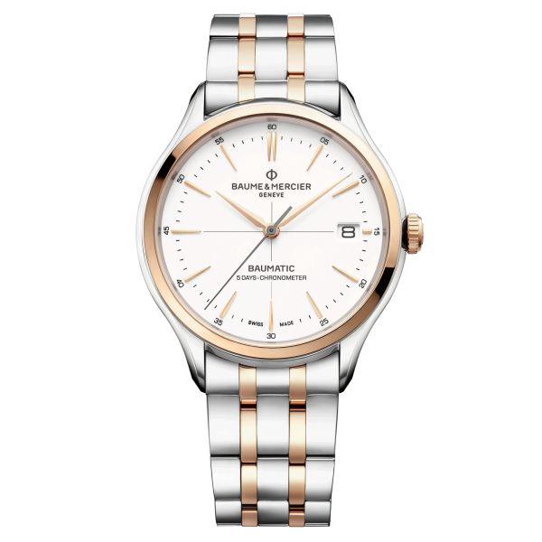 Montre Baume et Mercier Clifton Baumatic COSC cadran blanc bracelet bicolore 40 mm 10458