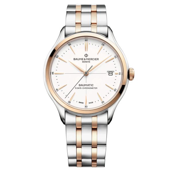 Watch Baume et Mercier Clifton Baumatic COSC white dial bicolor bracelet 40 mm