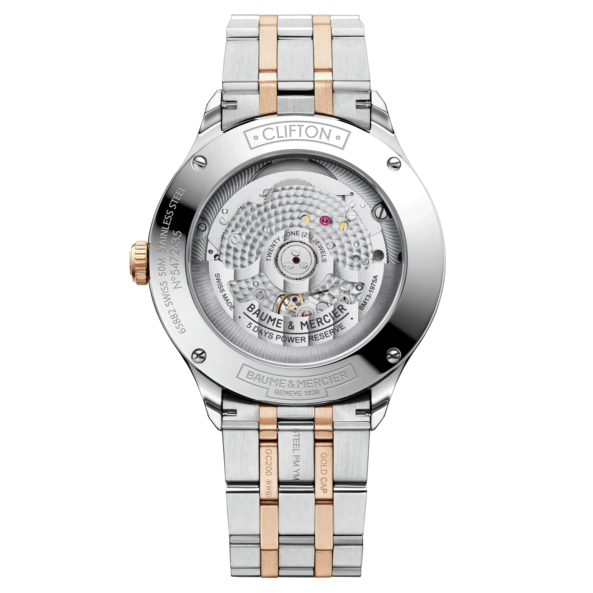 Montre Baume et Mercier Clifton Baumatic COSC cadran blanc bracelet bicolore 40 mm 10458
