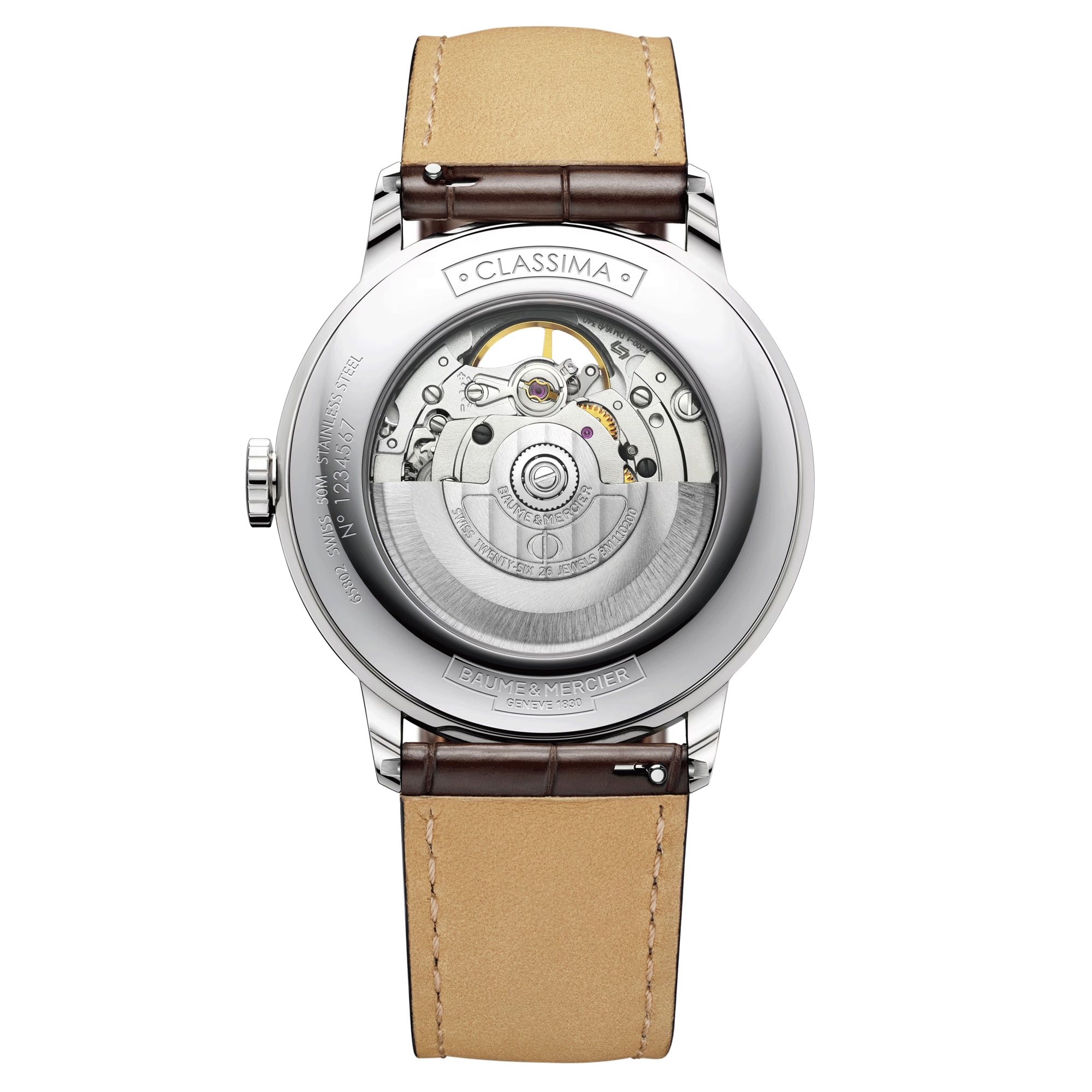 Montre Baume et Mercier Classima automatique cadran argenté bracelet cuir alligator brun 42 mm 10524