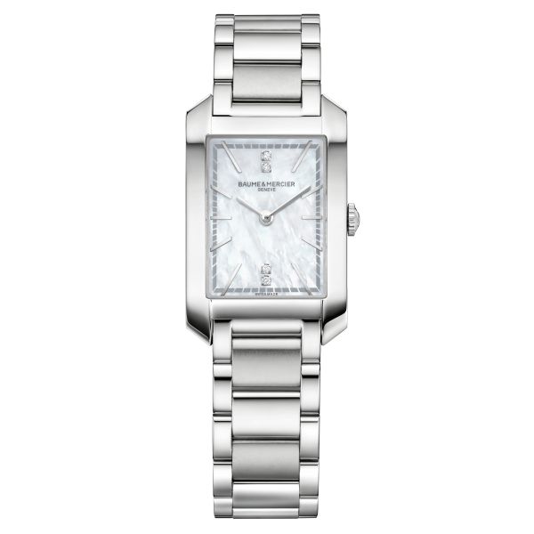 Montre Baume et Mercier Hampton quartz cadran nacre index diamants bracelet acier 10474