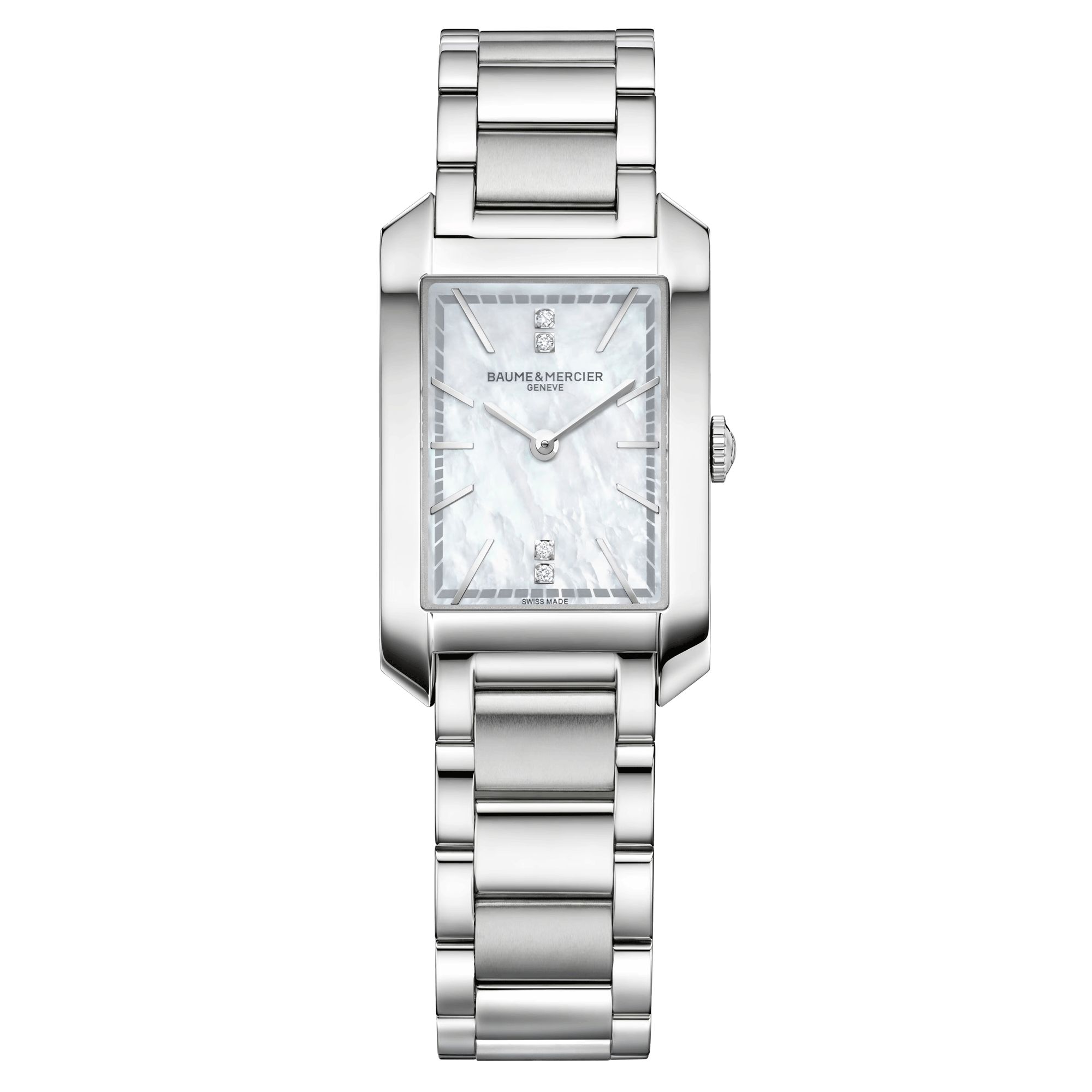 Watch Baume et Mercier Hampton quartz mother-of-pearl dial diamond indexes stainless steel bracelet