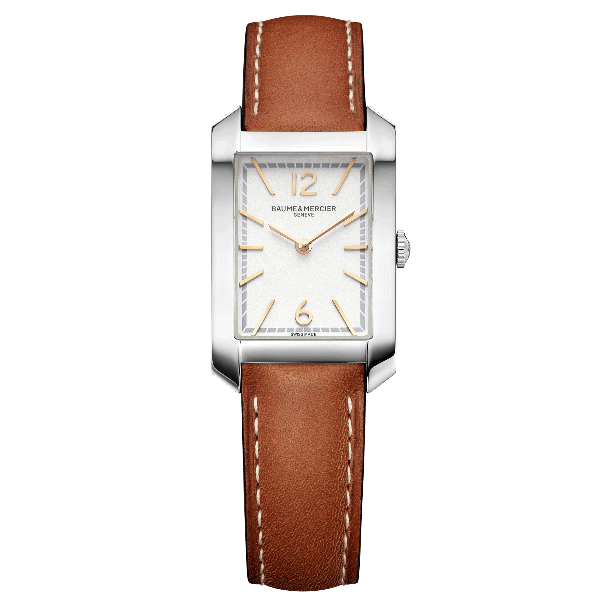 Watch Baume et Mercier Hampton quartz white dial brown calf leather strap