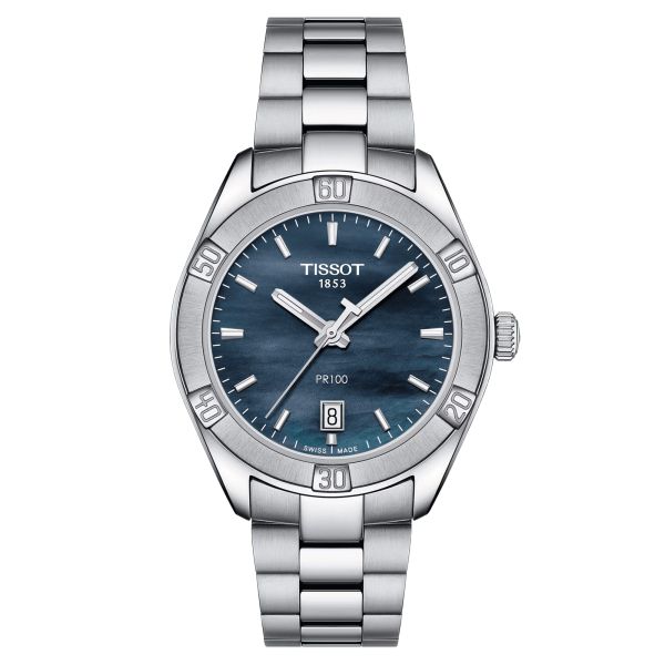 Montre Tissot T-Classic PR 100 Sport Chic Lady cadran nacre noire bracelet acier 36 mm T101.910.11.121.00