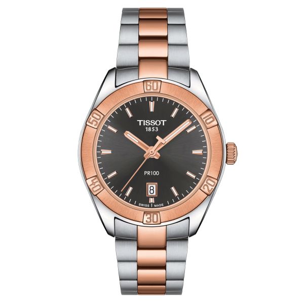 Montre Tissot T-Classic PR 100 Sport Chic Lady cadran anthracite bracelet acier 36 mm T101.910.22.061.00