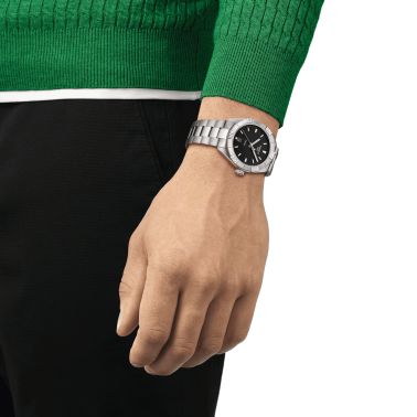 Tissot T-Classic PR 100 Sport Gent quartz watch black dial stainless steel bracelet 42 mm