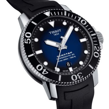 Montre Tissot T-Sport Seastar 1000 Powermatic 80 cadran bleu bracelet caoutchouc noir 43 mm T120.407.17.041.00