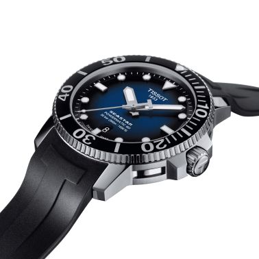 Montre Tissot T-Sport Seastar 1000 Powermatic 80 cadran bleu bracelet caoutchouc noir 43 mm T120.407.17.041.00