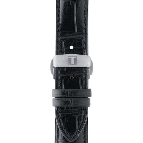 Tissot T-Complication Squelette mechanical watch with black leather strap 43 mm