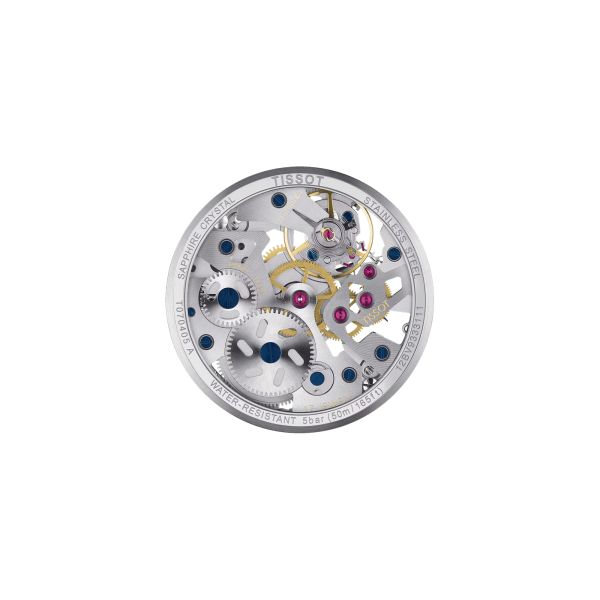 Tissot T-Complication Squelette mechanical watch with black leather strap 43 mm