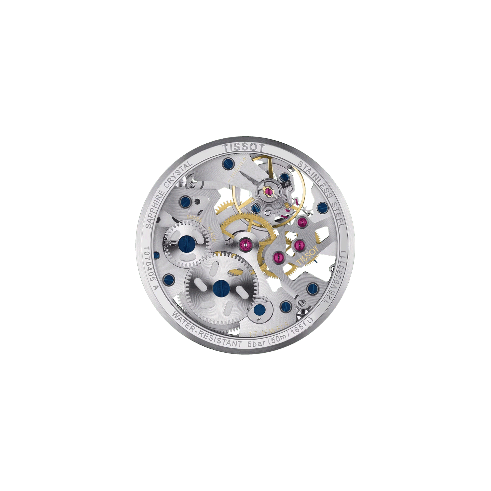 Tissot T-Complication Squelette mechanical watch with black leather strap 43 mm