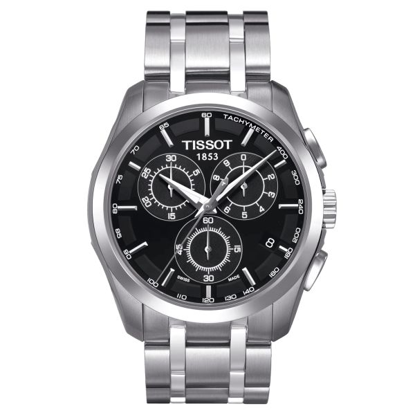 Tissot T-Classic Couturier watch quartz chronograph black dial steel bracelet 41 mm