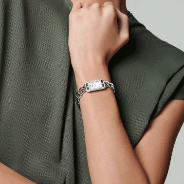 Montre HERMÈS Nantucket Petit Modèle quartz sertie cadran nacre blanche bracelet acier 17 mm W059586WW00