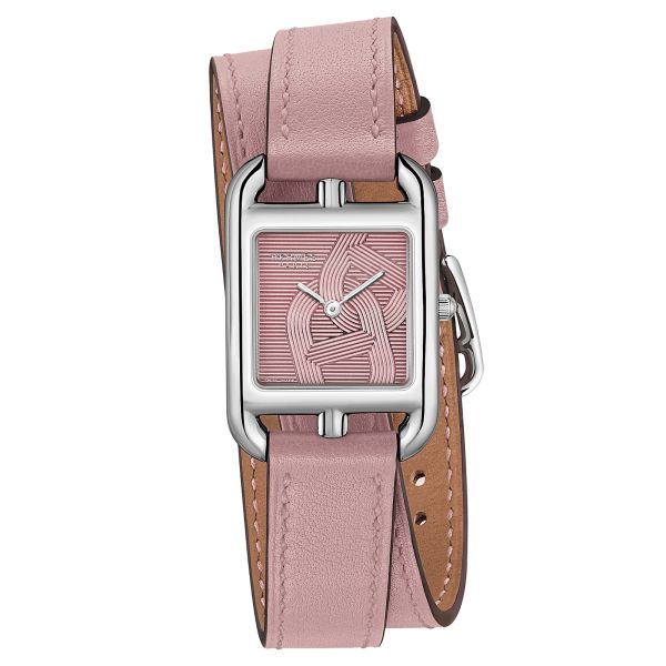 HERMÈS Cape Cod Petit Modèle quartz pink dial pink leather strap double tour 31 mm