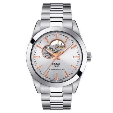 Montre Tissot Gentleman Powermatic 80 Open Heart automatique cadran argent bracelet acier 40 mm T127.407.11.031.01