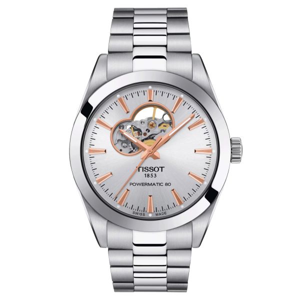Tissot Gentleman Powermatic 80 Open Heart automatic watch silver dial steel bracelet 40 mm