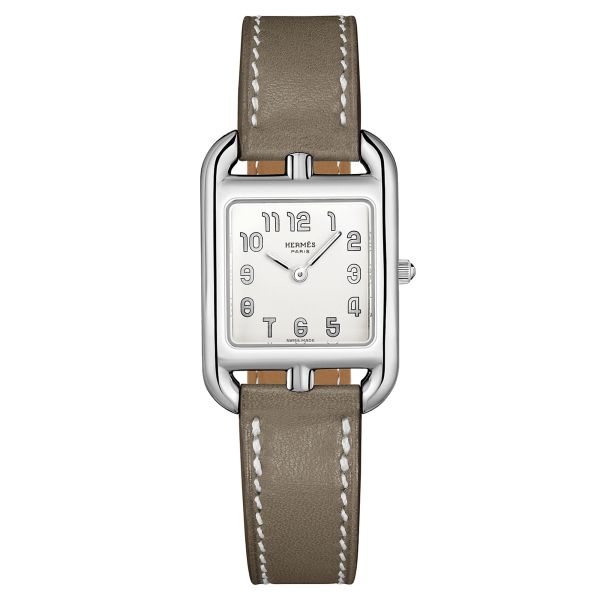 HERMÈS Cape Cod Petit Modèle quartz silver dial taupe leather strap 31 mm W040245WW00