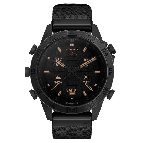 Montre Garmin Marq Gen 2 Commander Carbon Edition saphir carbone et titane bracelet nylon noir 46 mm 010-02722-01