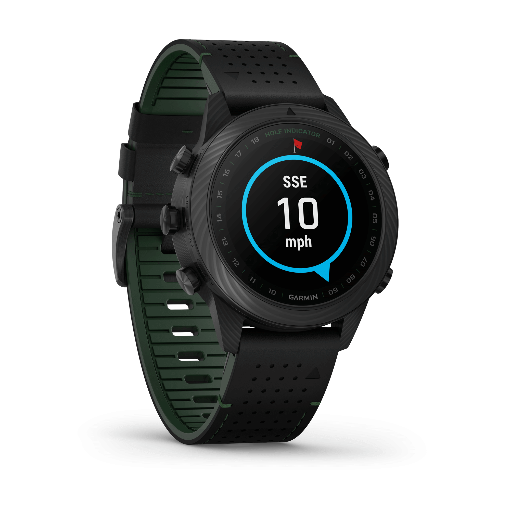 Garmin Marq Gen 2 Golfer Carbon Edition sapphire carbon and titanium watch black leather strap 46 mm