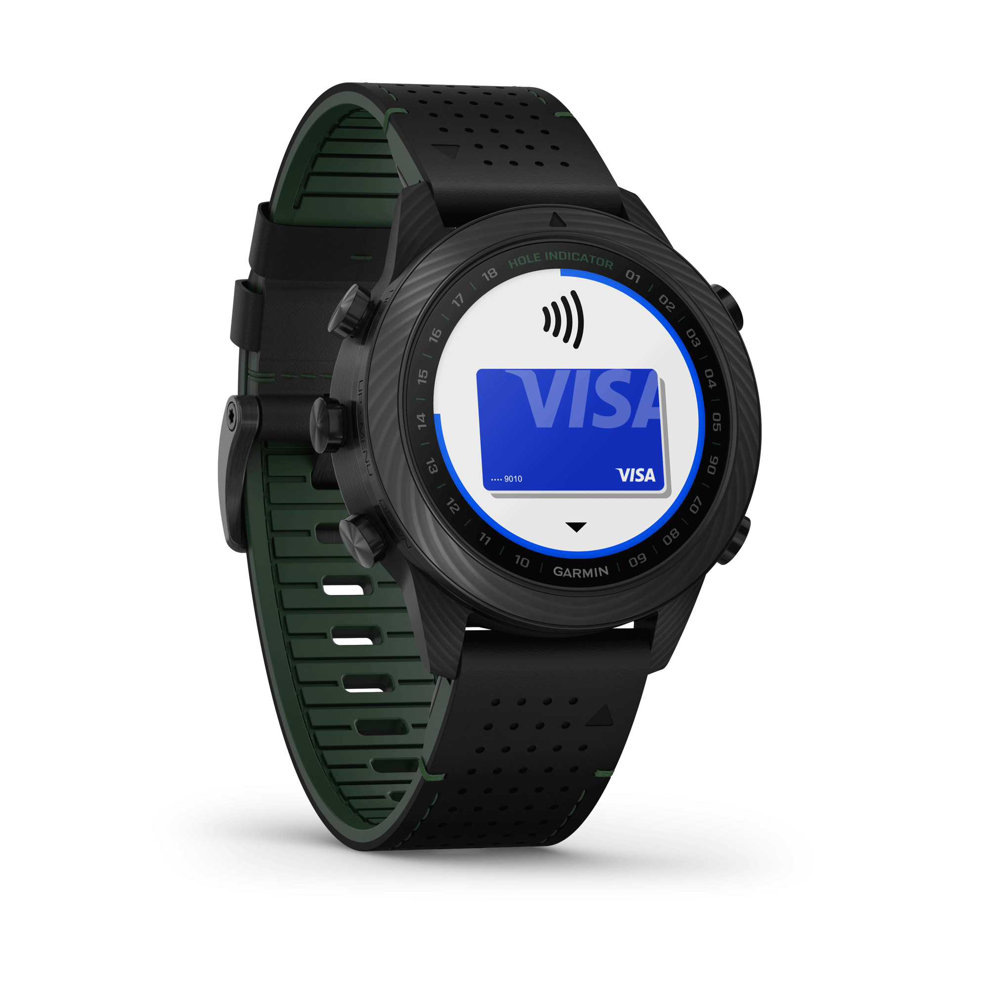 Garmin Marq Gen 2 Golfer Carbon Edition sapphire carbon and titanium watch black leather strap 46 mm
