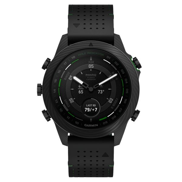 Garmin Marq Gen 2 Golfer Carbon Edition sapphire carbon and titanium watch black leather strap 46 mm