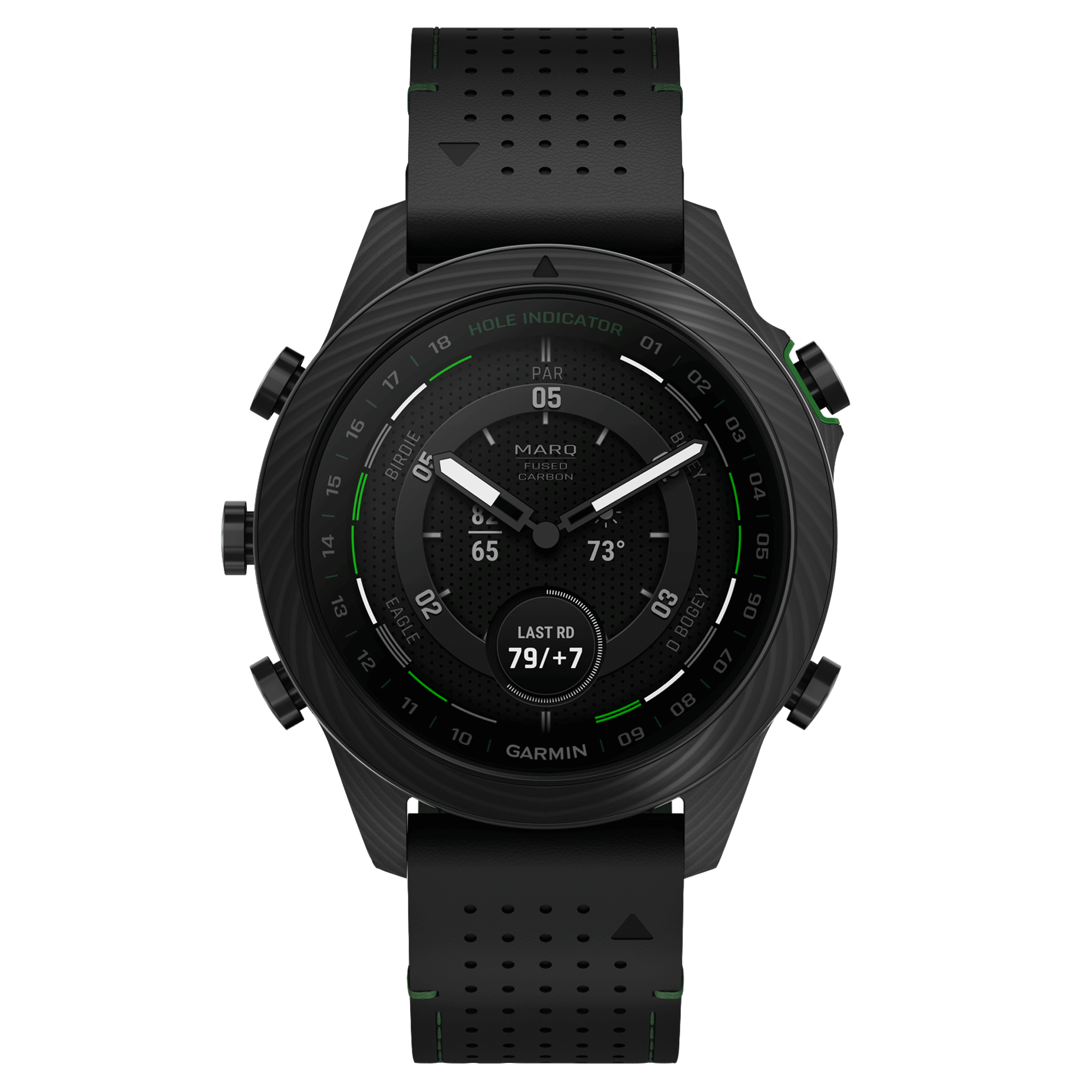 Garmin Marq Gen 2 Golfer Carbon Edition sapphire carbon and titanium watch black leather strap 46 mm