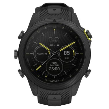 Garmin Marq Gen 2 Athlete Carbon Edition sapphire carbon and titanium watch with black rubber strap 46 mm
