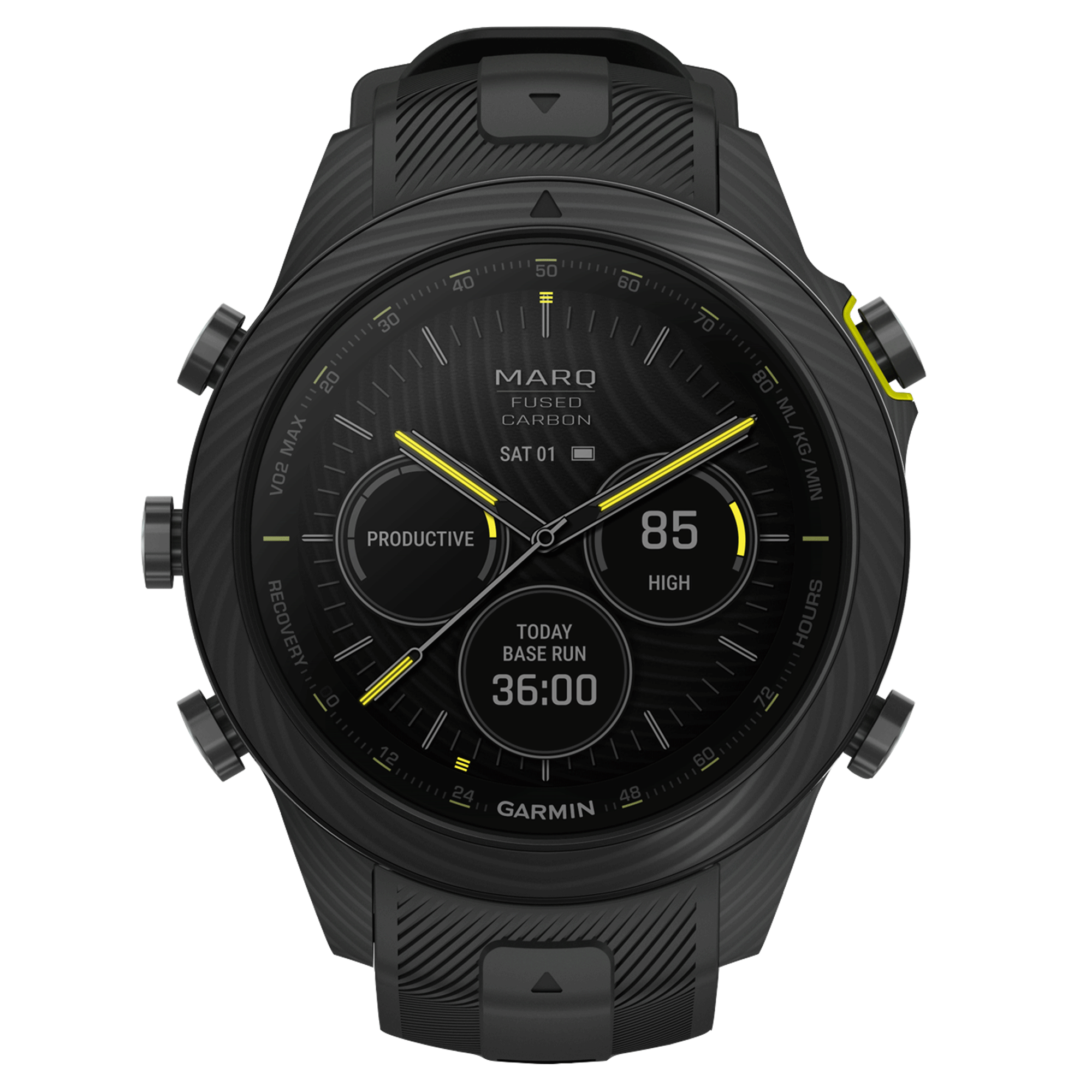 Garmin Marq Gen 2 Athlete Carbon Edition sapphire carbon and titanium watch with black rubber strap 46 mm