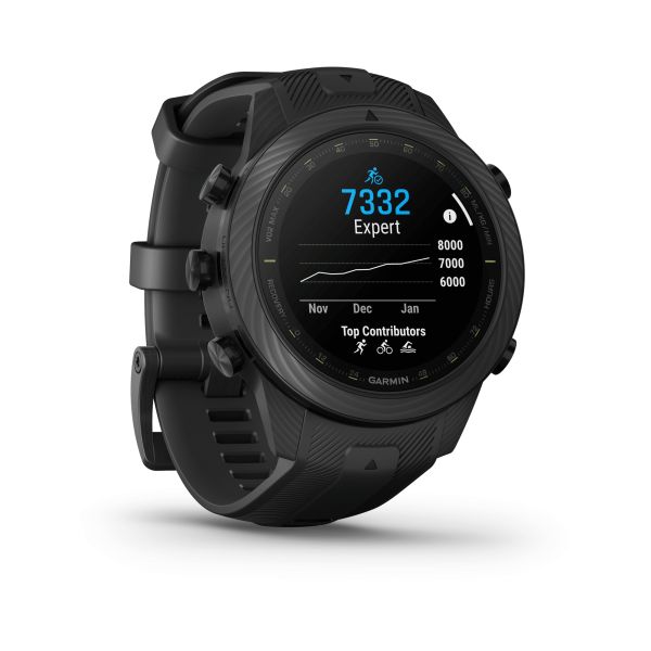 Garmin Marq Gen 2 Athlete Carbon Edition sapphire carbon and titanium watch with black rubber strap 46 mm